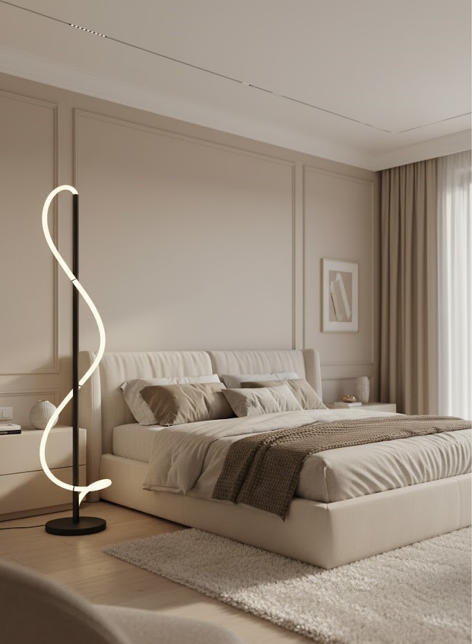Black Spiral LED Floor Lamp Modern - Wall Mirror - HomeCene UAE
